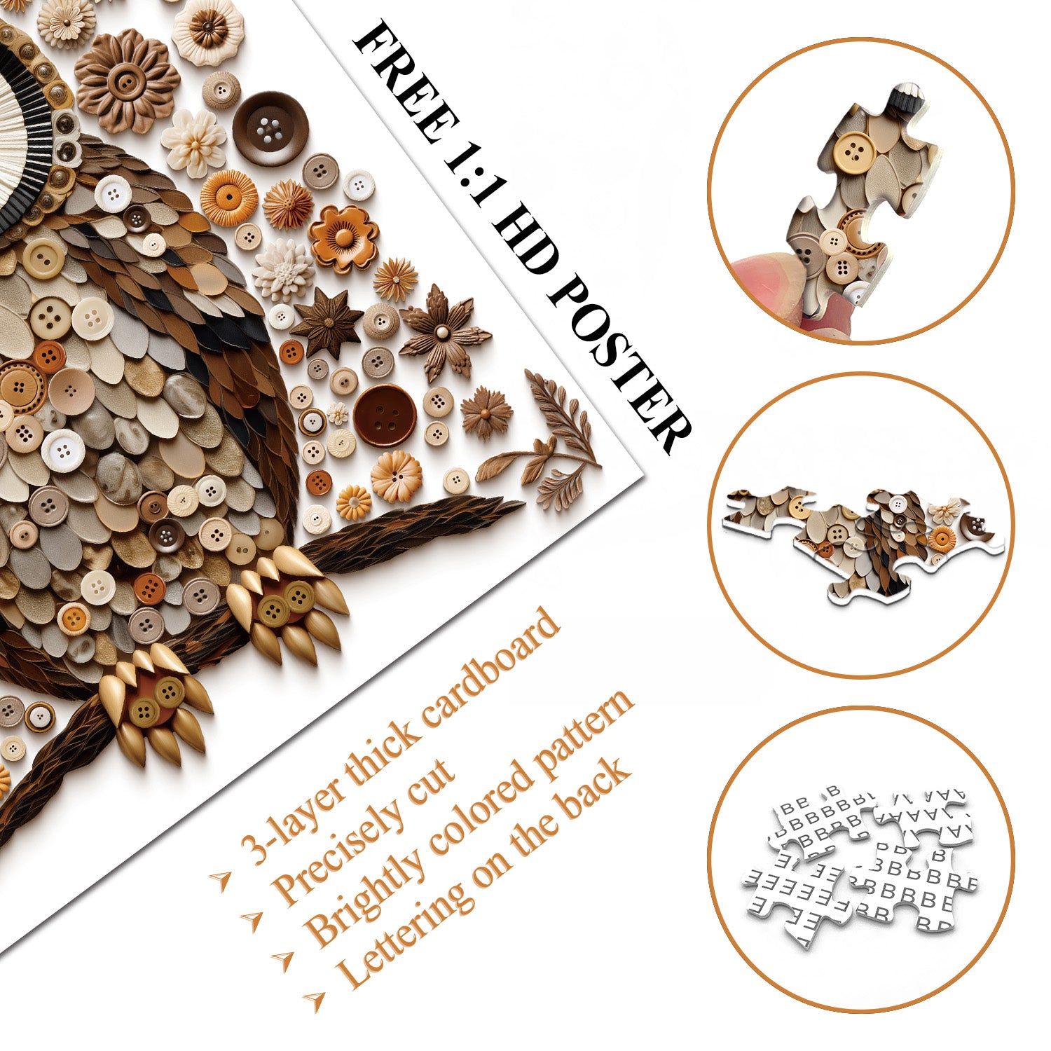 Button Owl Jigsaw Puzzle 1000 Pieces