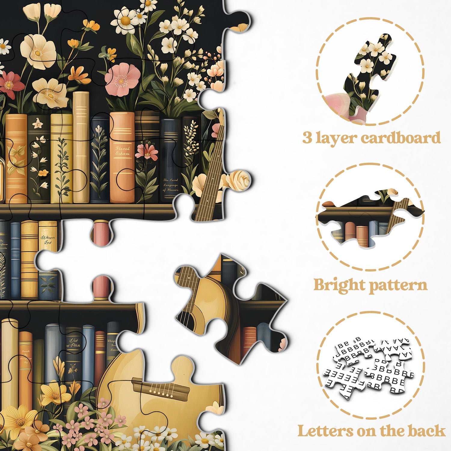 Wildblumen -Bücherregal -Puzzle 1000 Stücke