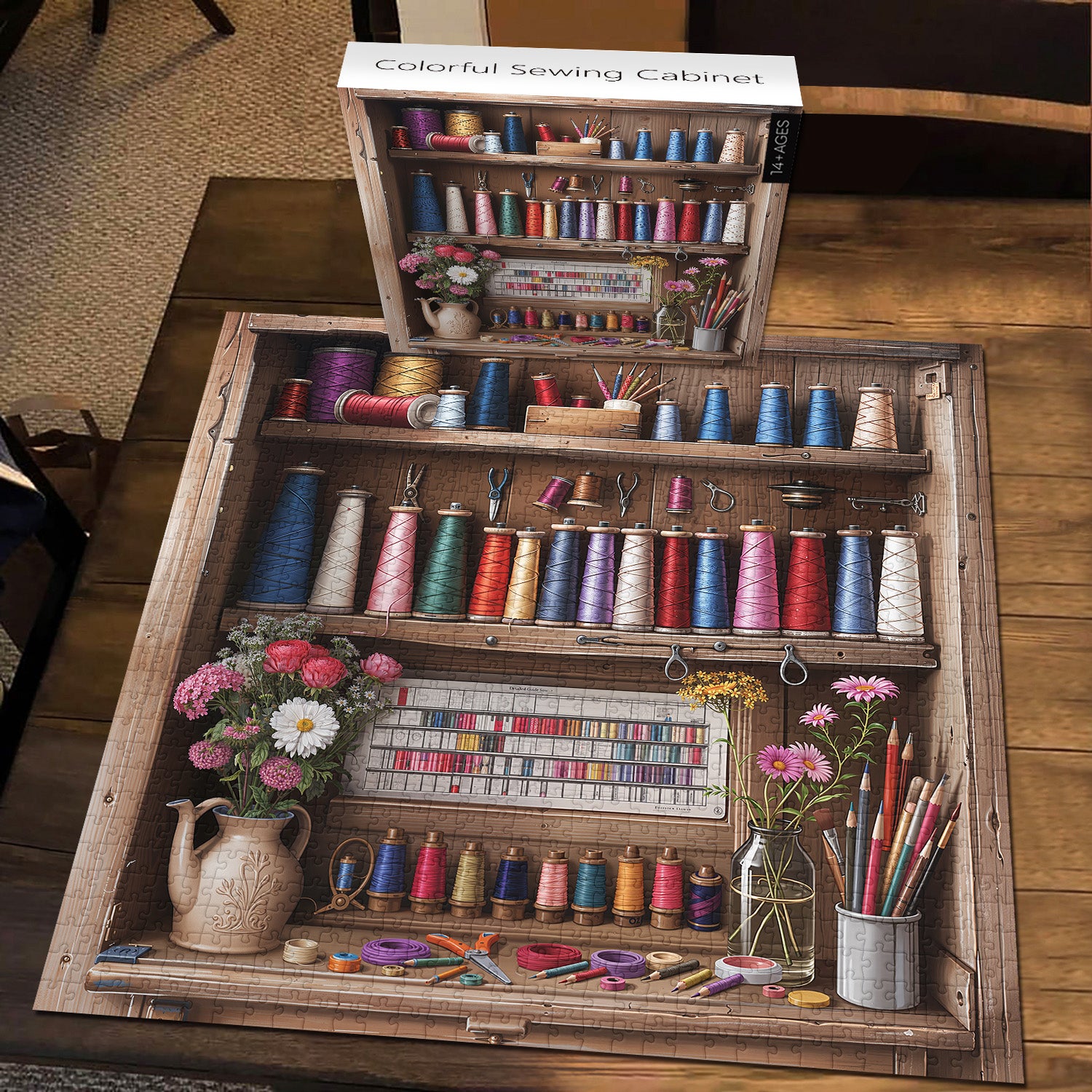 Buntes Nähschrank Puzzle 1000 Stücke