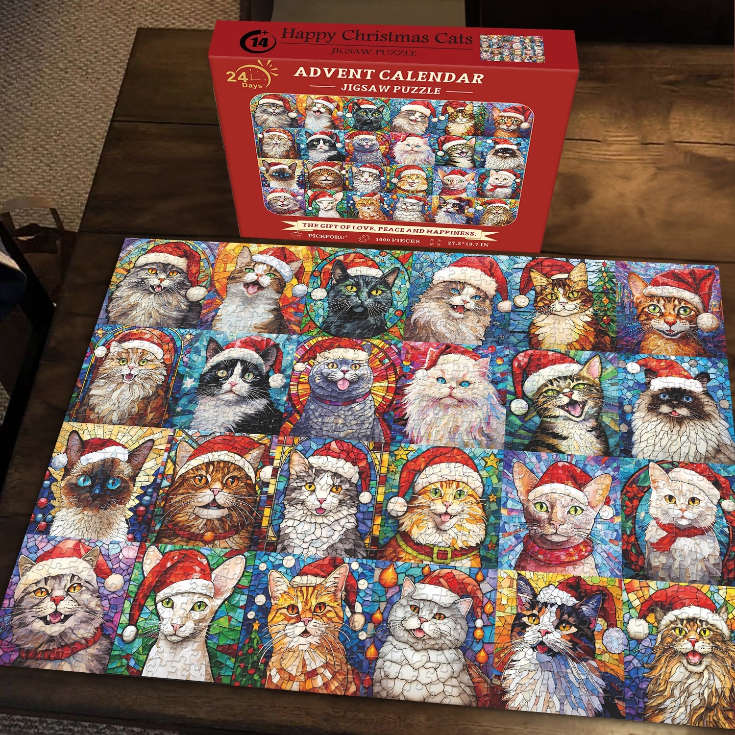 Frohe Weihnachten Katzen Adventskalender Puzzle 1000 Stücke