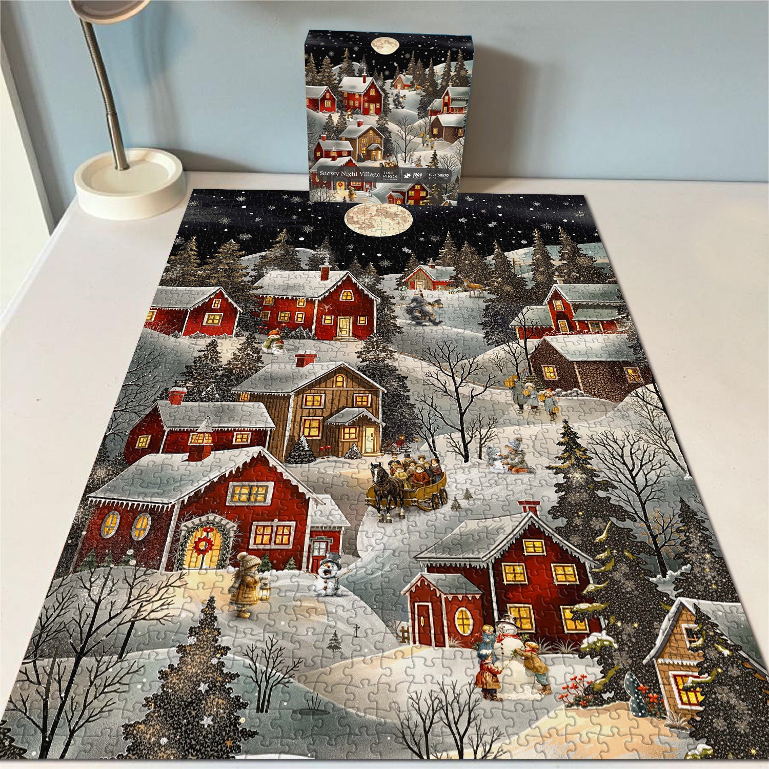 Snowy Night Village Jigsaw Puzzle 1000 Pieces