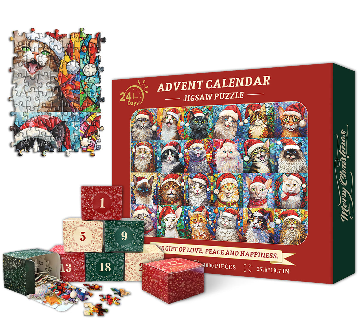 Frohe Weihnachten Katzen Adventskalender Puzzle 1000 Stücke