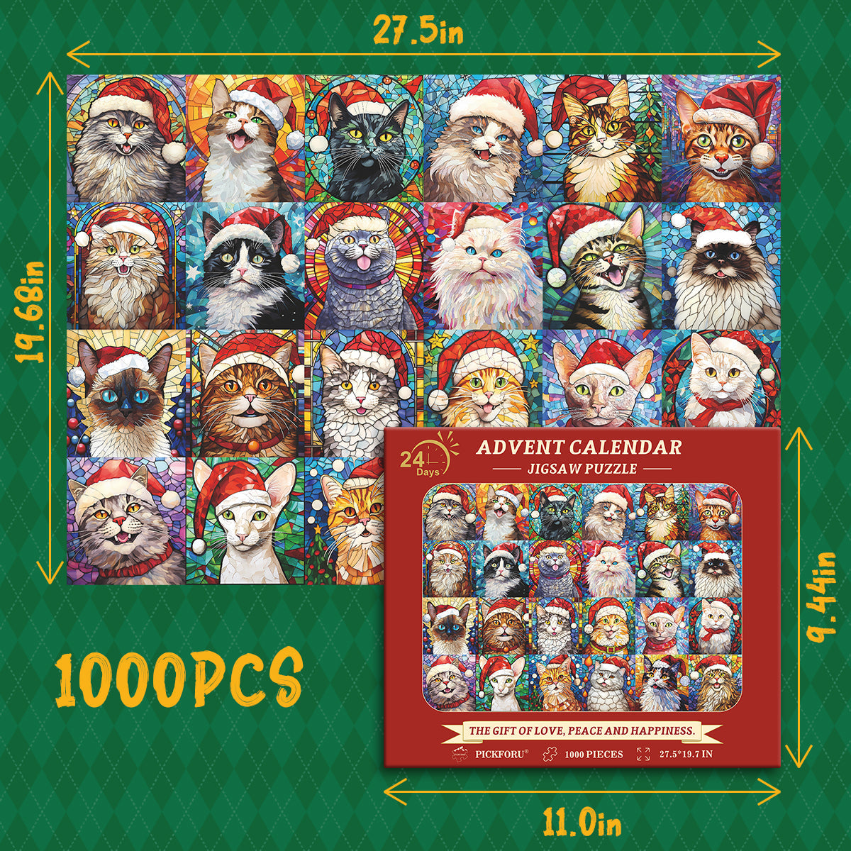 Frohe Weihnachten Katzen Adventskalender Puzzle 1000 Stücke