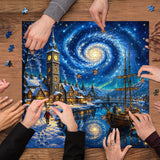 Starry Snow Harbor Jigsaw Puzzle 1000 Pieces